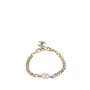 CHANEL Authentic Silver Logo Charm Bracelet